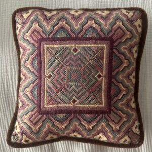 Vintage Needlepoint Geometric Patterned Small Square Accent Pillow